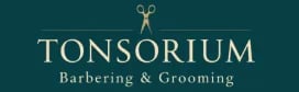 Tonsorium Barbering and Grooming logo with scissors icon on teal background